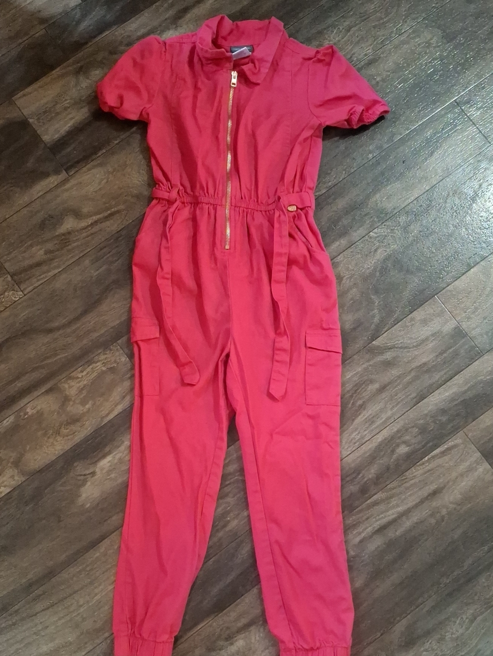 Girls's Pink Short-Sleeve Utility Jumpsuit